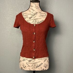 American Eagle Rib-Knit Top ~ Size Small ~ Firebrick Red